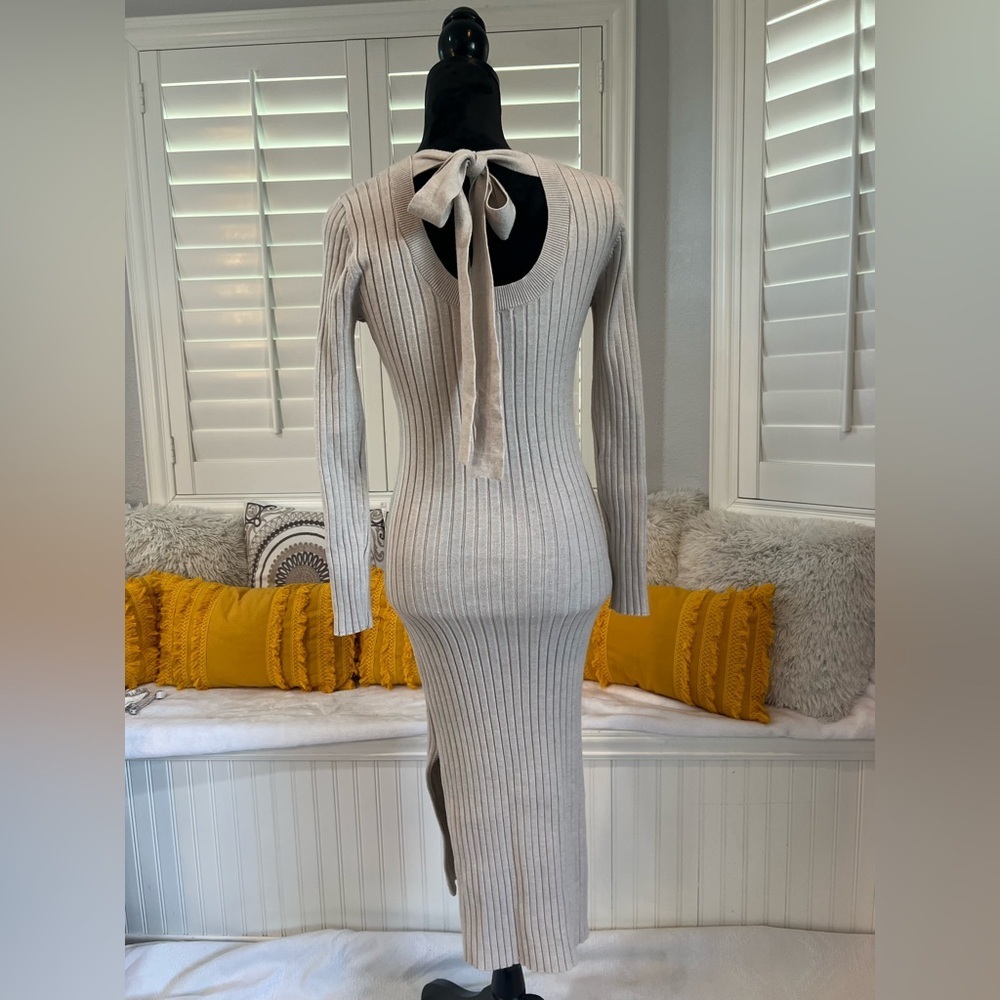 Sam Edelman Rib-Knit Long Sleeve Sweater Dress - Cream - Picture 6 of 15